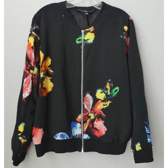 Woman's Floral Lightweight Jacket XXL Zip-Up Satin Bomber Style Cuffed Waist Y2K - Picture 1 of 8